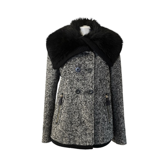 Juicy Couture Tweed Pea Coat w/ Faux Fur Collar S | Holiday Party Chic - Picture 3 of 15